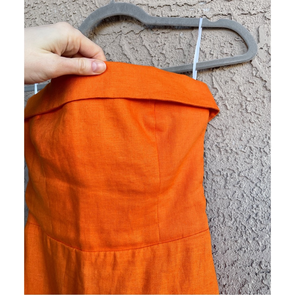 REFORMATION 100% Linen Orange Strapless Marcella Midi Dress w/ Slit 0 - Picture 3 of 15
